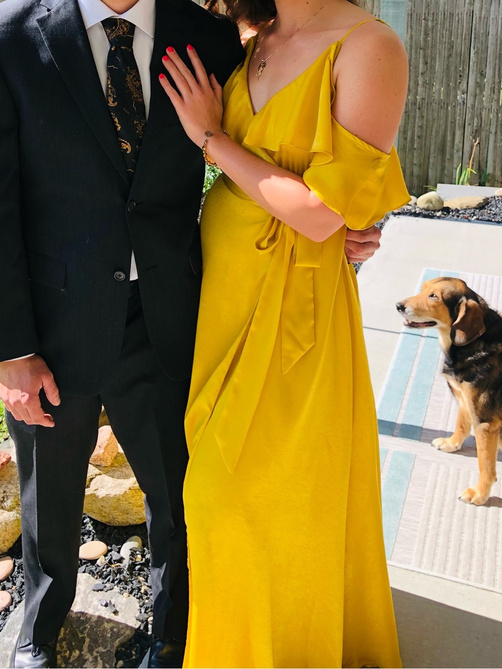 Lulu's Gold Ruffle-Wrap Maxi Dress - Picture 2 of 7